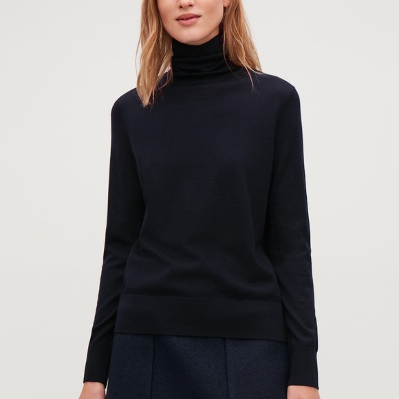 Cos Navy Thin Wool Turtleneck Sweater 